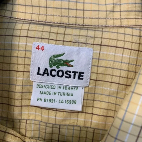 Lacoste  plaid yellow button down shirt - Picture 2 of 5